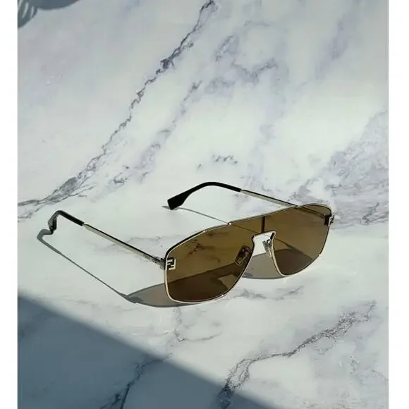 NEW Fendi FE40129U Sky Gold Metal Unisex Sunglasses $520